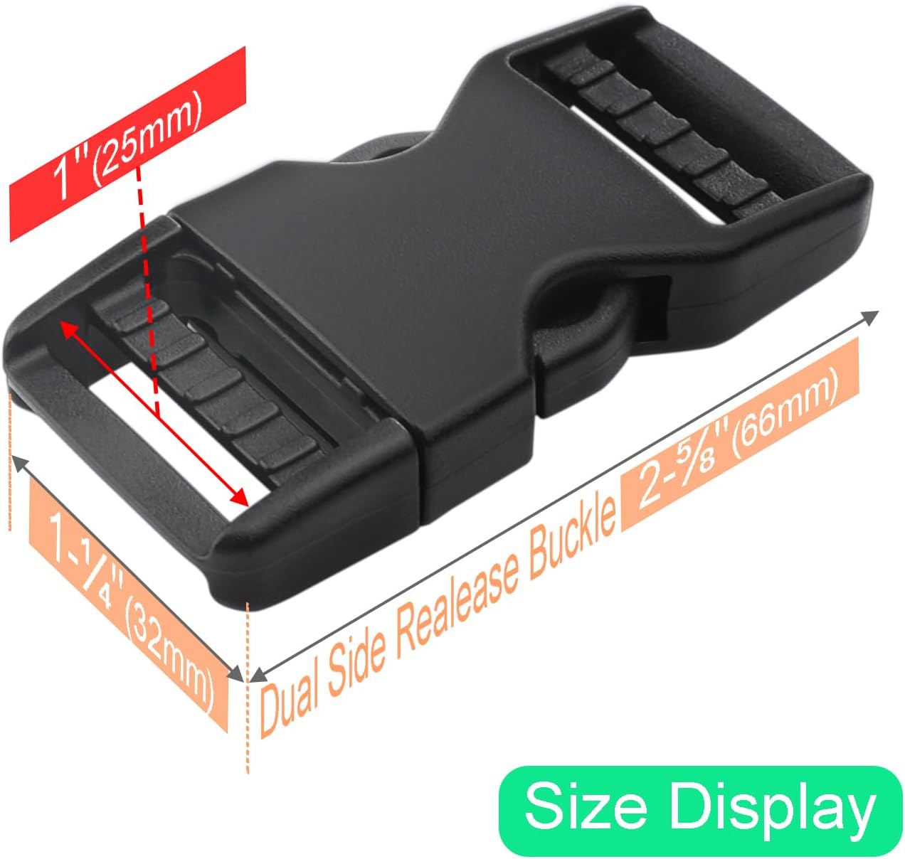 6 Pack 1" Buckle Quick Side Release Buckles Dual Adjustable No Sewing Clips Plastic Buckle Replacement for V1258-DP02-D-8