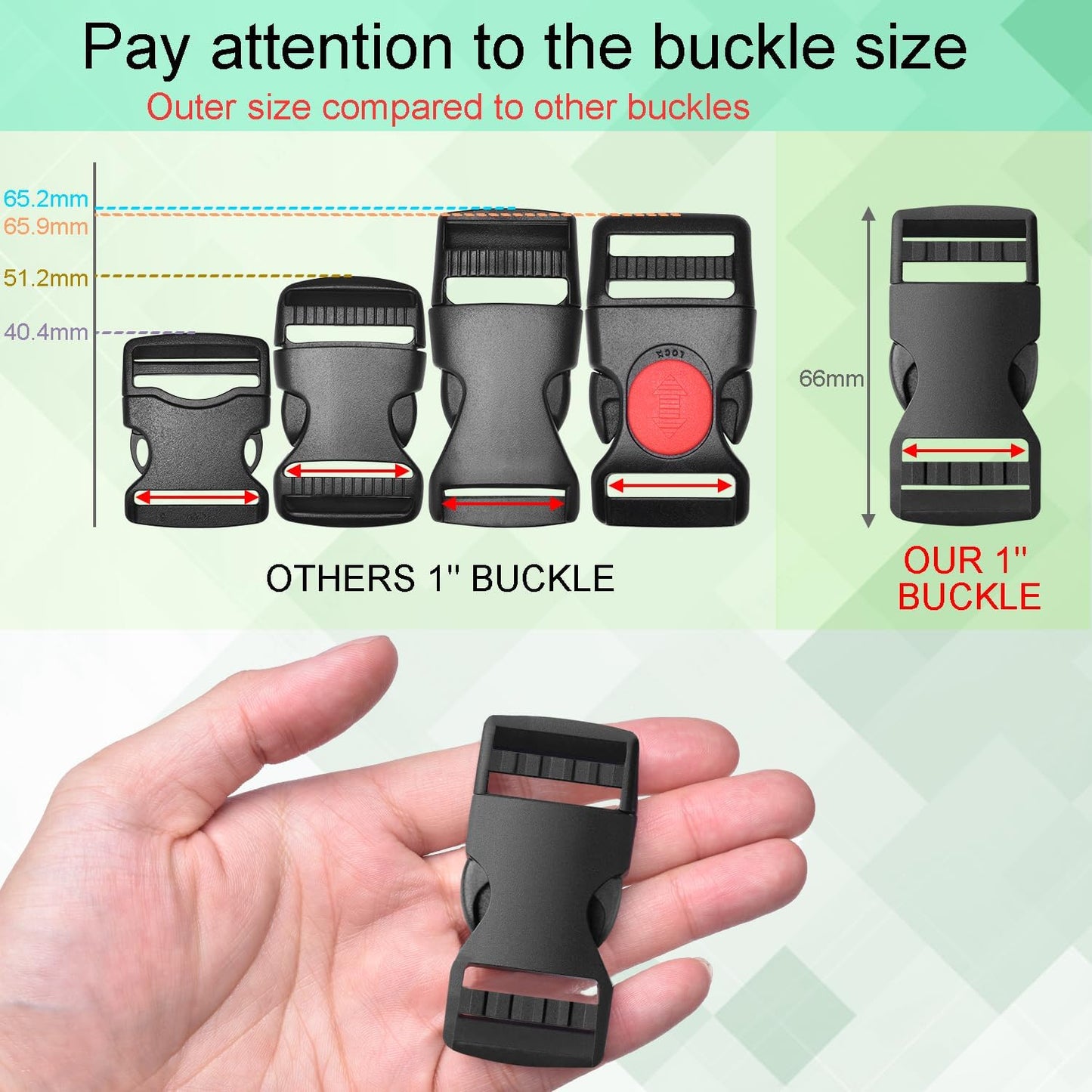 6 Pack 1" Buckle Quick Side Release Buckles Dual Adjustable No Sewing Clips Plastic Buckle Replacement for V1258-DP02-D-8