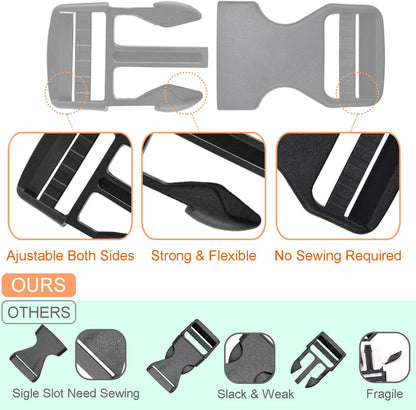 6 Pack 1" Buckle Quick Side Release Buckles Dual Adjustable No Sewing Clips Plastic Buckle Replacement for V1258-DP02-D-8