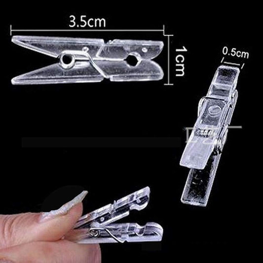 Yansanido 100pcs Mini Clear Plastic Utility Paper Clip, Clothespins Clips, Clothes Line String Clips, mini V1258-DP02-D-85