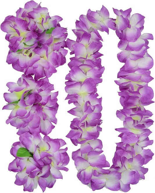 4 Pcs Purple Hawaiian Leis with Green Leaves for Graduation Party, Dance Party, Photo Prop in Outdoors V1258-DP02-D-87