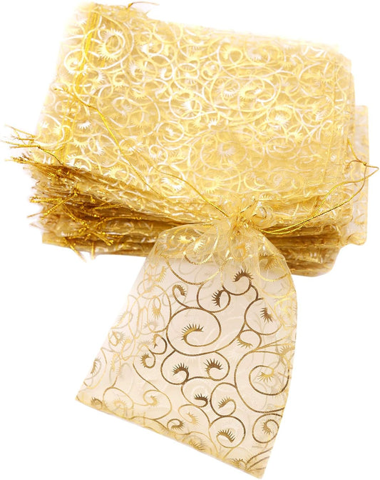 Wedding Favors Small Gift Bags, 100pcs 2.8x3.6 Inch (7x9cm) Gold Organza Bags for Party Favor Bags Small V1258-DP02-D-88