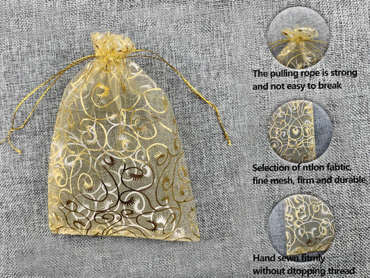 Wedding Favors Small Gift Bags, 100pcs 2.8x3.6 Inch (7x9cm) Gold Organza Bags for Party Favor Bags Small V1258-DP02-D-88