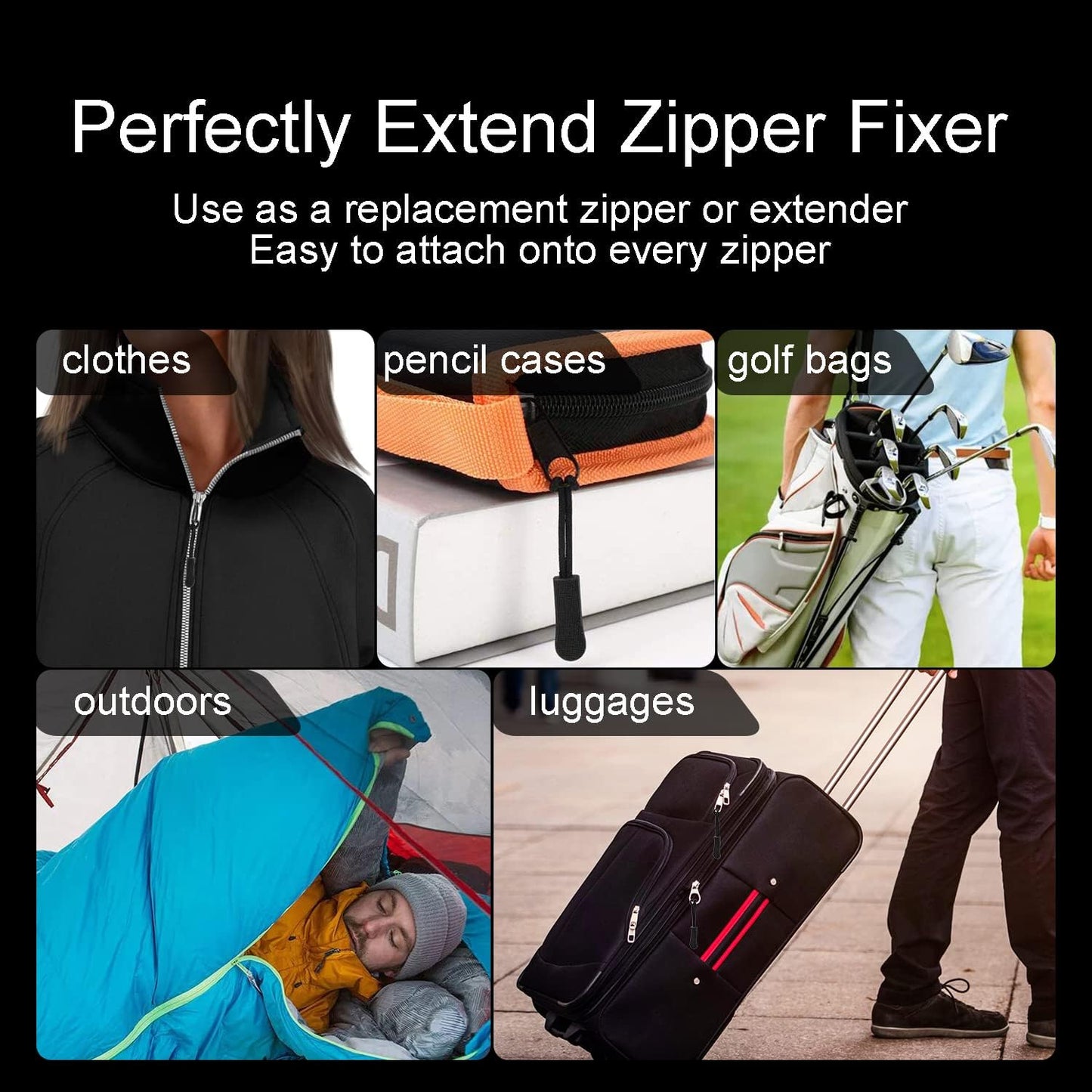 CooBigo 12Pack Zipper Pull Replacement, Golf Bag Parcord Zipper Pull Tab Replacement for Backpack, Jackets, V1258-DP02-D-9