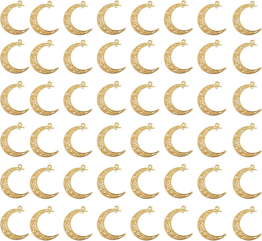 Yansanido Alloy Pack of 50 Moon Shape Gold Charms Pendants for Making Bracelet and Necklace (Moon 50pcs Gold) V1258-DP02-D-90