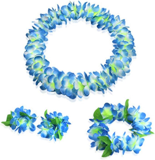 Yansanido 4 Pcs Blue Hawaiian Leis with Green Leaves for Graduation Party, Dance Party, Photo Prop in V1258-DP02-D-93