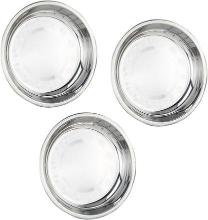 Thin Circular Trinket Tray, 3 Pcs Stainless Steel 7 Inch Diameter Flat Serving Trays for Kitchen, Party and V1258-DP02-D-95