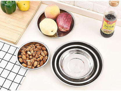 Thin Circular Trinket Tray, 3 Pcs Stainless Steel 7 Inch Diameter Flat Serving Trays for Kitchen, Party and V1258-DP02-D-95