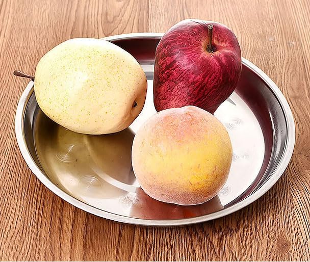 Thin Circular Trinket Tray, 3 Pcs Stainless Steel 7 Inch Diameter Flat Serving Trays for Kitchen, Party and V1258-DP02-D-95
