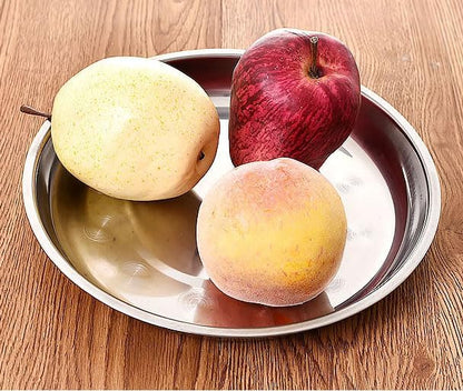 Thin Circular Trinket Tray, 3 Pcs Stainless Steel 7 Inch Diameter Flat Serving Trays for Kitchen, Party and V1258-DP02-D-95