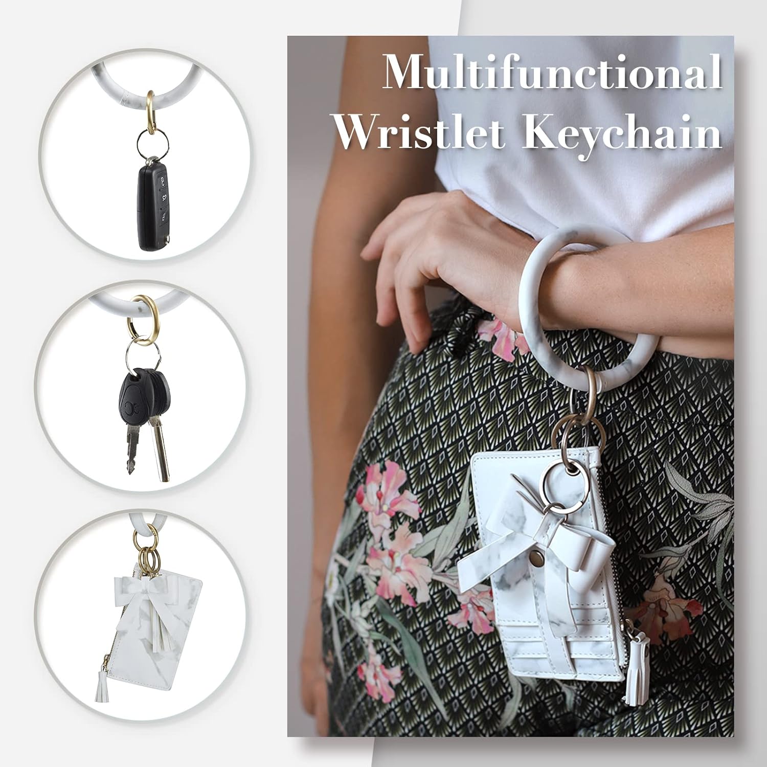 ECOSUSI Wristlet Keychain Key Ring Wallet Bracelets Card Holder Purse with Tassel V1258-DP02-E-1