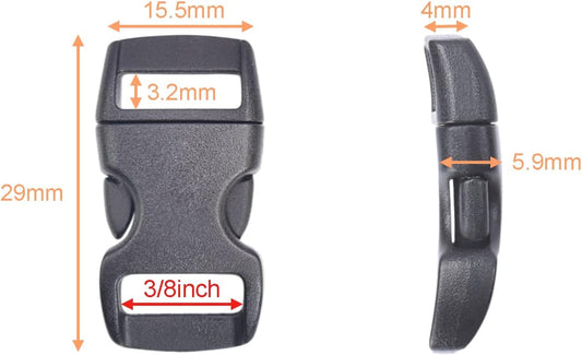 CooBigo 100 Pack 3/8 Inch Curved Contoured Paracord Bracelet Clips Plastic Quick Side Release Buckles for V1258-DP02-E-10
