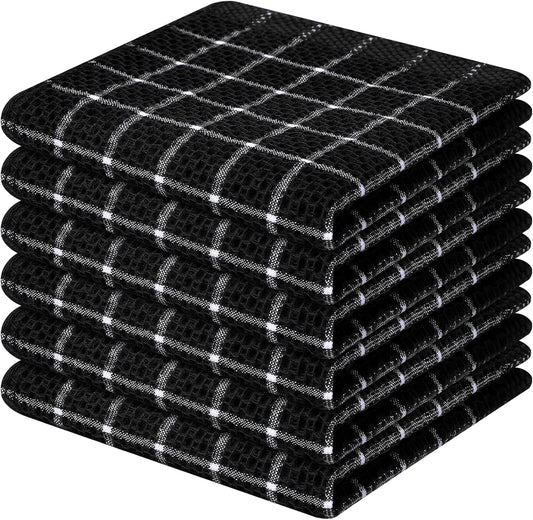 Homaxy 100% Cotton Dish Cloths, 6 Pack-12 X 12 Inches, Check Design Waffle Weave Dish Rags for Washing V1258-DP02-E-109