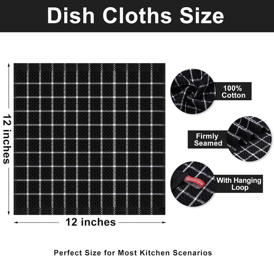 Homaxy 100% Cotton Dish Cloths, 6 Pack-12 X 12 Inches, Check Design Waffle Weave Dish Rags for Washing V1258-DP02-E-109