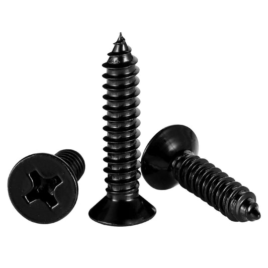 #12 x 1-1/4" Wood Screws Flat Head Fast Self Tapping Drywall Screws 18-8 Stainless Steel 304 Black Finish, 50 V1258-DP02-E-110