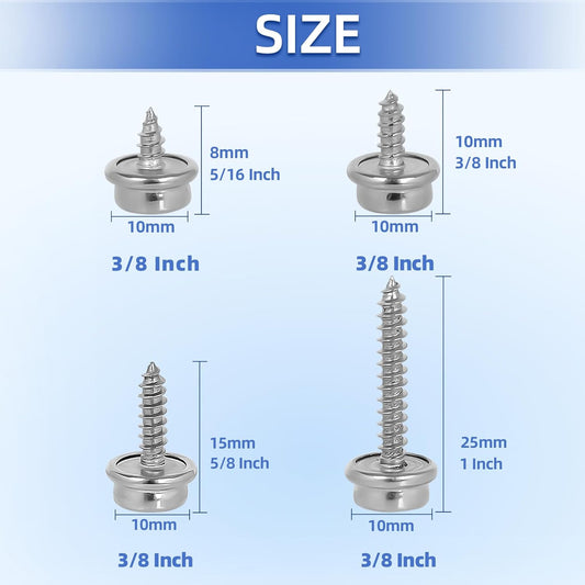 1" Boat Canvas Snaps, Marine Grade Boat Cover Snaps Stainless Steel Screws, 3/8" Socket Snap with Stainless V1258-DP02-E-112