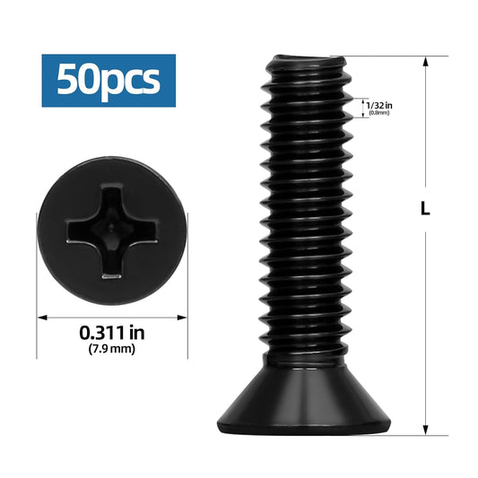 #8-32 x 1/2" Black Countersunk Flat Head Machine Screws, Electrical Outlet Screws, Full Thread, 304 Stainless V1258-DP02-E-114