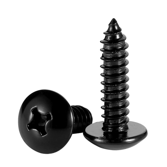 #14 x 1 Truss Head Wood Screws Sheet Metal Screw, Self Tapping, 18-8 Stainless Steel 304 Black Finish, 25 PCS V1258-DP02-E-116
