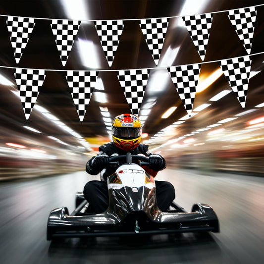 HOOSUN Checkered Flag Banner Race Cars Birthday Decorations,98 Ft 48 Pcs Checkered Flag Party Supplies,Racing V1258-DP02-E-126