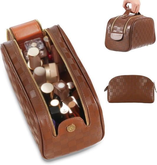 2 Pcs Makeup Bags Set, Large Capacity Makeup Organizer for Women, PU Leather Make Up Bag Portable Travel V1258-DP02-E-128