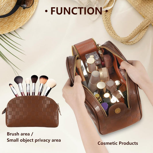 2 Pcs Makeup Bags Set, Large Capacity Makeup Organizer for Women, PU Leather Make Up Bag Portable Travel V1258-DP02-E-128