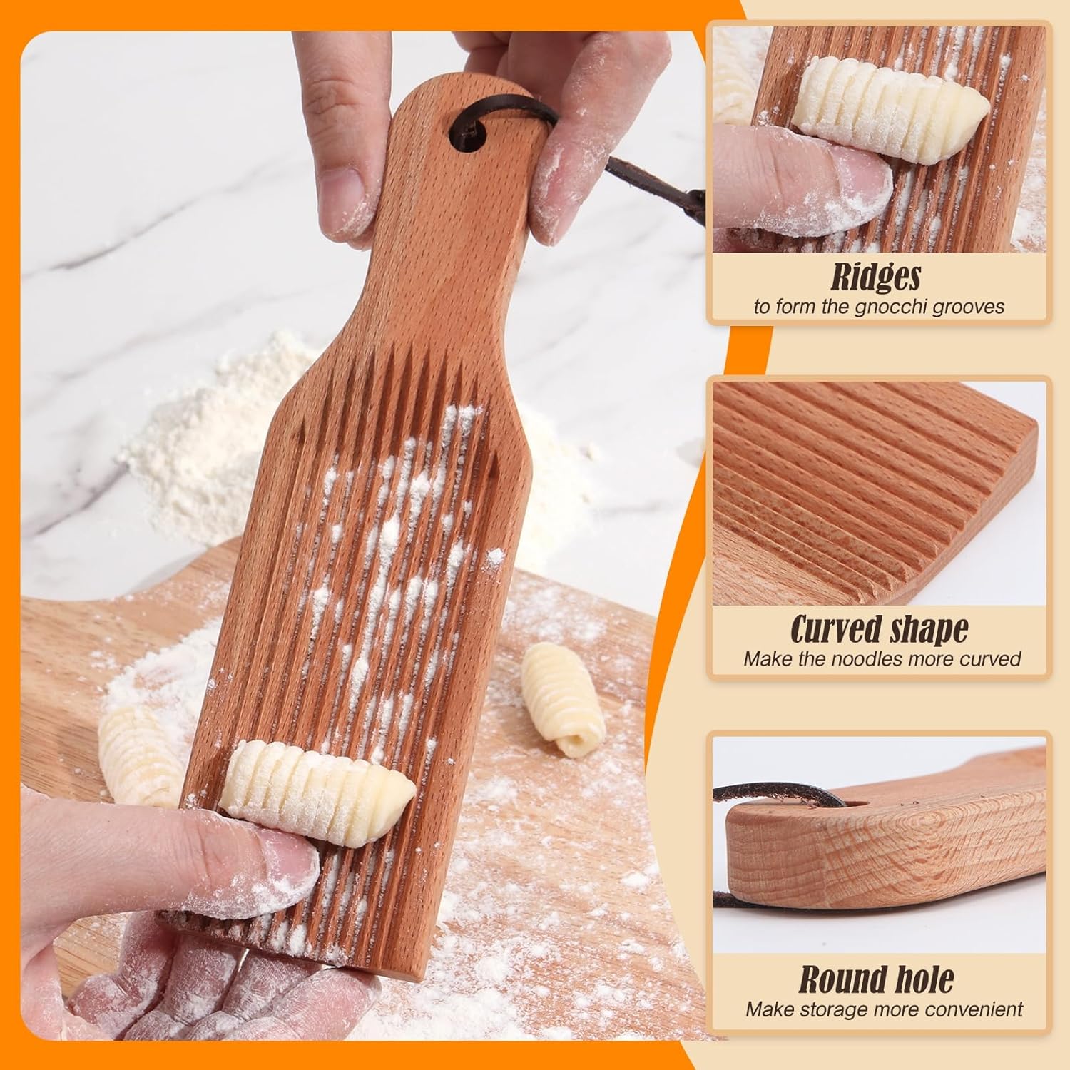 Gnocchi Board, Wood Pasta Board Paddle Homemade Gnocchi Maker, Easy to Use and Clean Pasta Making Tools for V1258-DP02-E-131