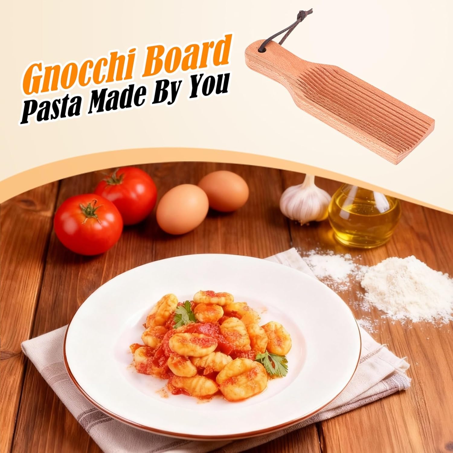 Gnocchi Board, Wood Pasta Board Paddle Homemade Gnocchi Maker, Easy to Use and Clean Pasta Making Tools for V1258-DP02-E-131