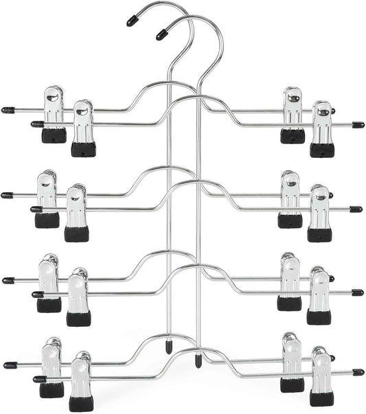 TOPIA HANGER 4 Tier Metal Skirt Hangers for Women, Pants Hanger Space Saving with Adjustable Clips, Gain 70% V1258-DP02-E-138