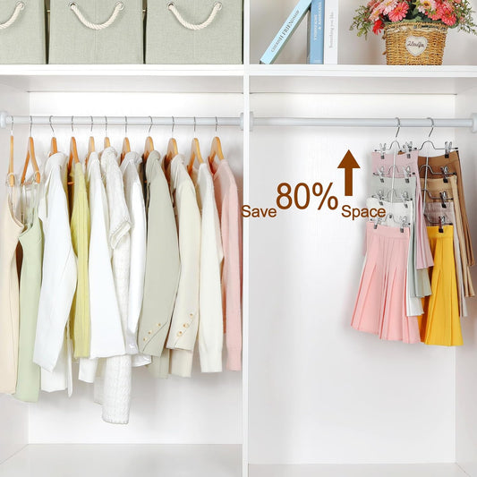 TOPIA HANGER 4 Tier Metal Skirt Hangers for Women, Pants Hanger Space Saving with Adjustable Clips, Gain 70% V1258-DP02-E-138