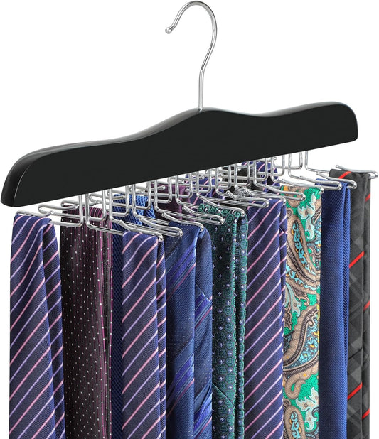 TOPIA HANGER Tie Rack Hanger for Closet, Wooden Tie Organizer for Men with 24 Folding Hooks, Space Saving V1258-DP02-E-139
