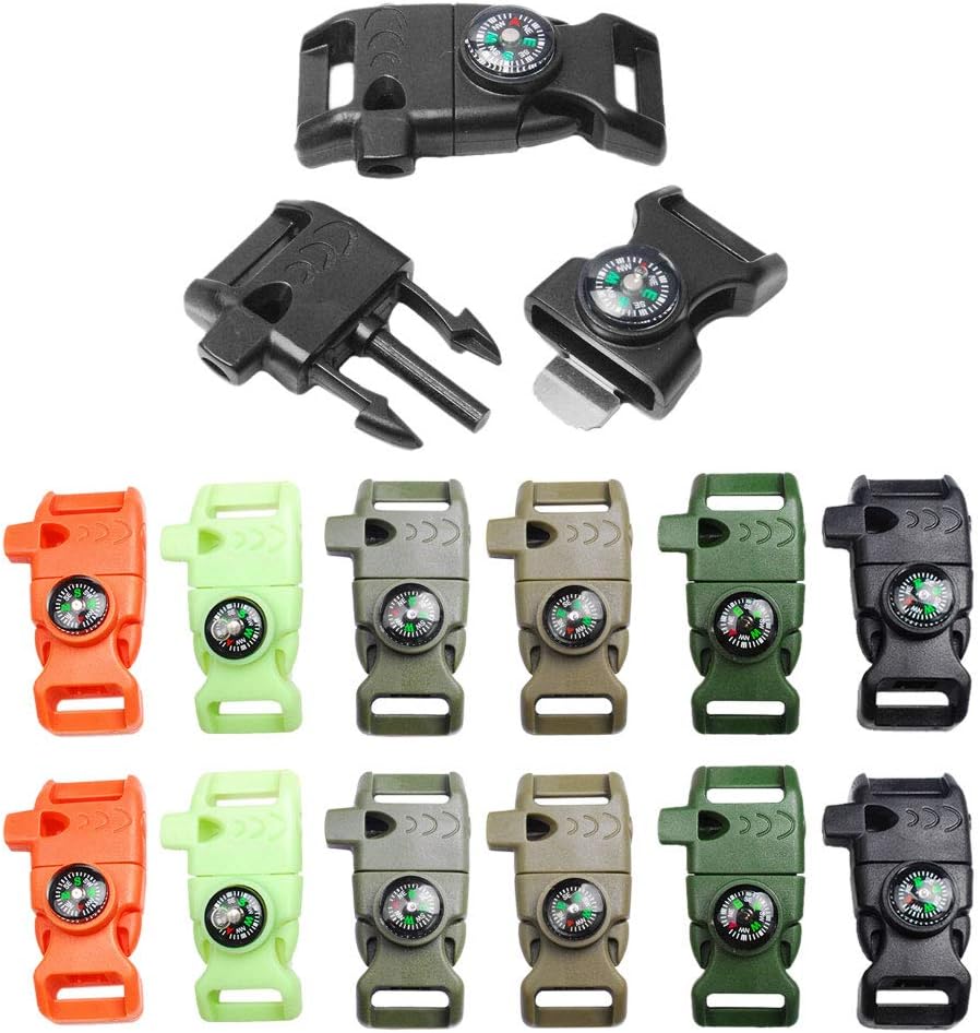 Paracord Buckle with Whistle Compass, Side Release Plastic Buckles for Paracord Bracelet V1258-DP02-E-14
