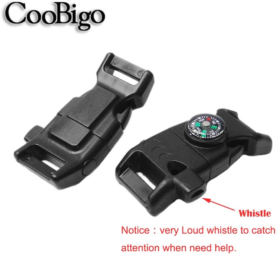Paracord Buckle with Whistle Compass, Side Release Plastic Buckles for Paracord Bracelet V1258-DP02-E-14