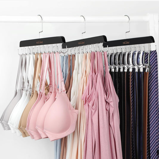 TOPIA HANGER Bra Hanger for Closet, 2 Pack Tank Top Hangers 40 Hooks Capacity Foldable Wood Space Saving V1258-DP02-E-142
