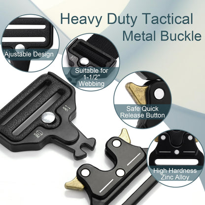 CooBigo 2 Pack Tactical Belt Buckles, 1-1/2" Heavy Duty Metal Tactical Buckle Clips for Dog Collar Hardware, V1258-DP02-E-15