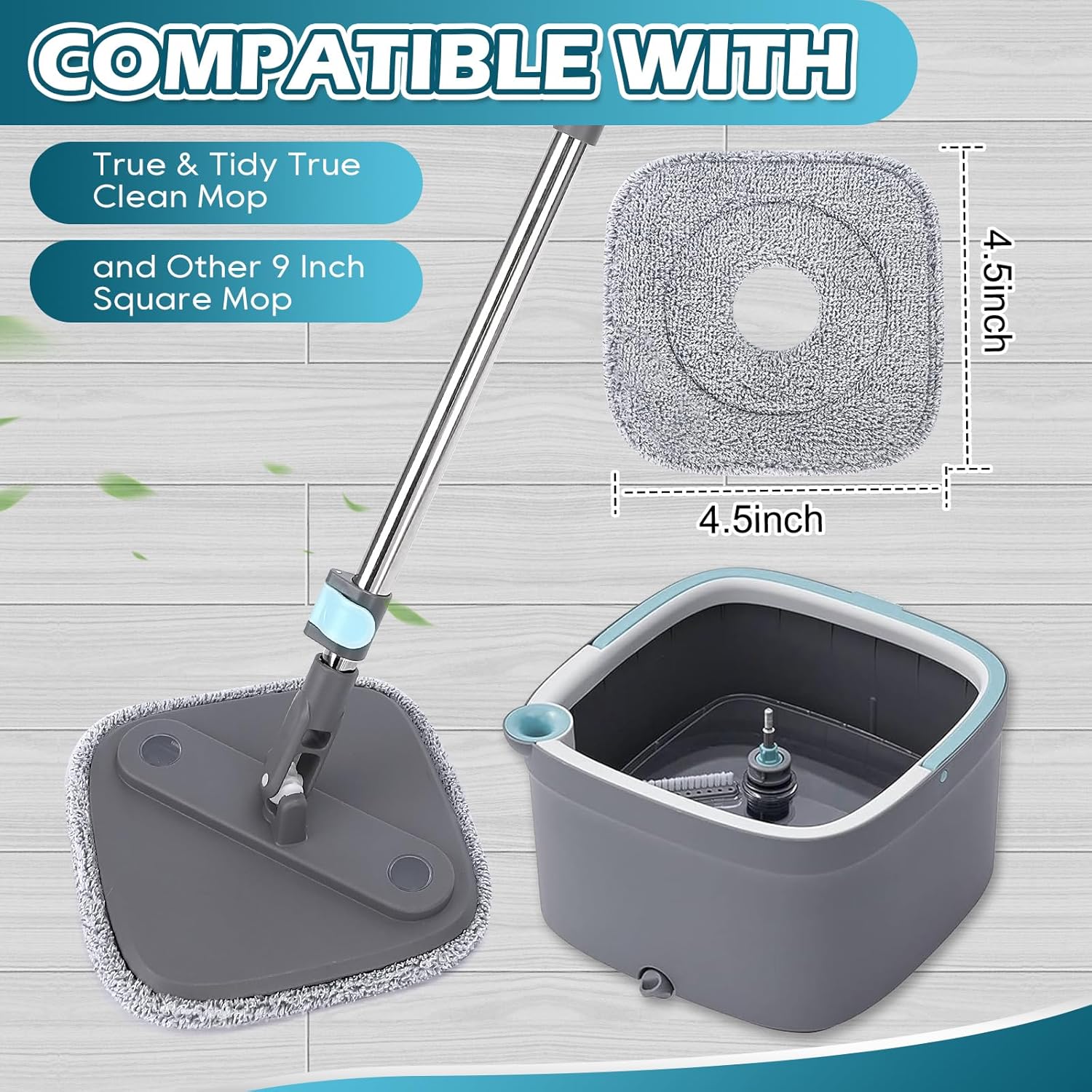 Square Microfiber Mop Pads Compatible with True & Tidy True Spin Mop - Mop Replacement Pads for Square Spin V1258-DP02-E-152