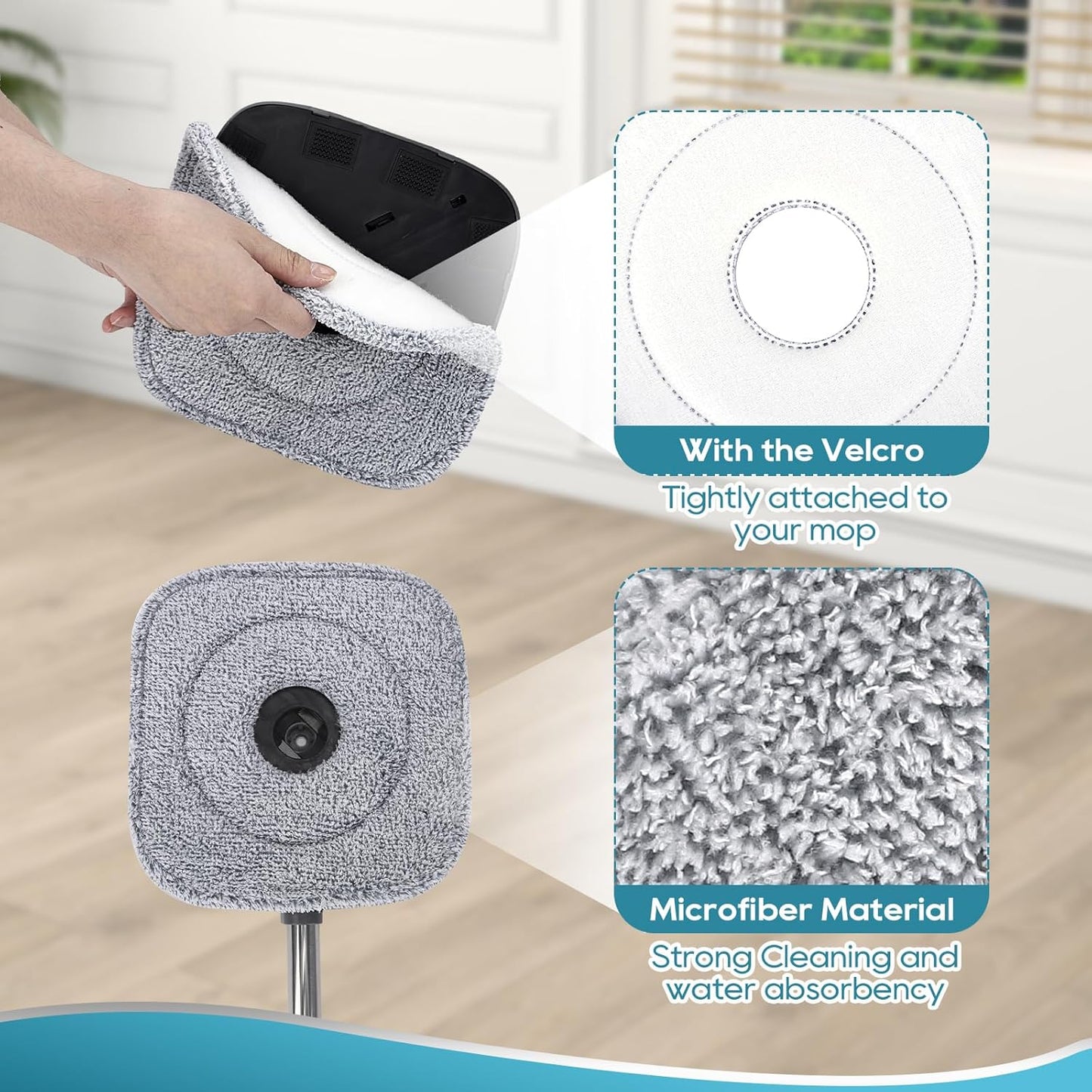 Square Microfiber Mop Pads Compatible with True & Tidy True Spin Mop - Mop Replacement Pads for Square Spin V1258-DP02-E-152