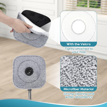 Square Microfiber Mop Pads Compatible with True & Tidy True Spin Mop - Mop Replacement Pads for Square Spin V1258-DP02-E-152