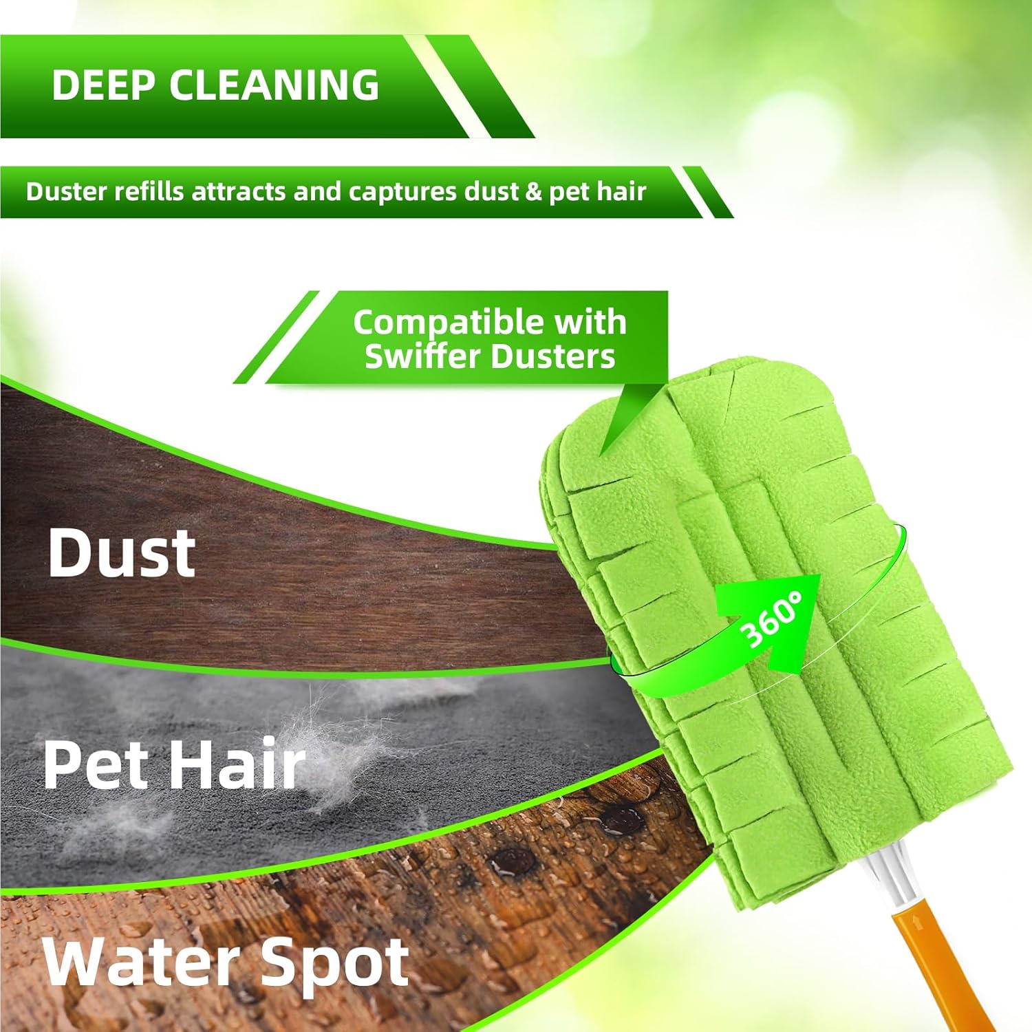 Reusable Duster Refill Compitable with Swiffer Duster - Washable Heavy Duty Dusters Refills 360 for Swiffer V1258-DP02-E-153