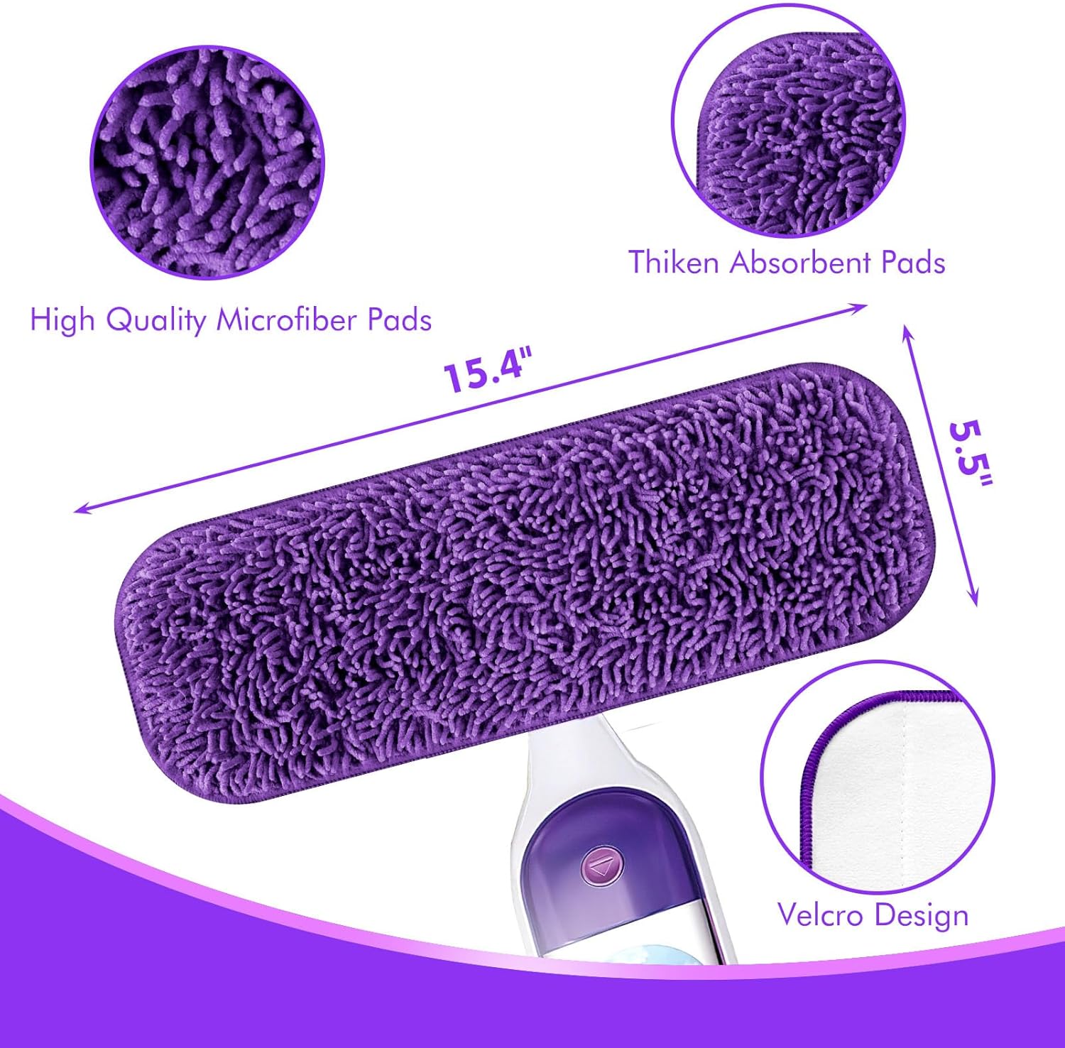 Reusable Power Mop Refill Pads for Swiffer Power Mop Starter Kit - Swifter Powermop Pads Refills - V1258-DP02-E-155
