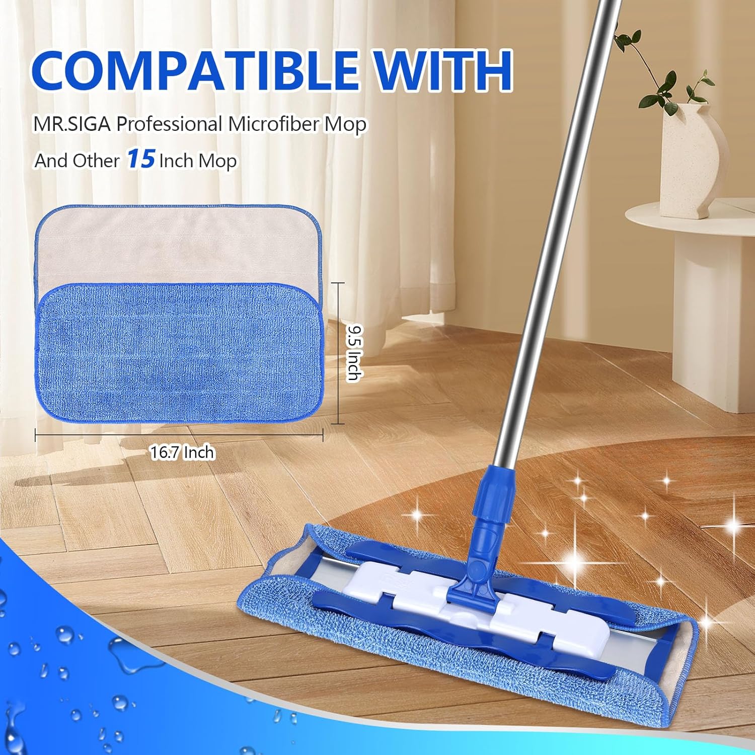 Microfiber Cleaning Cloth Compatible with MR SIGA Professional Microfiber Mop - Professional Reusable Flat V1258-DP02-E-157