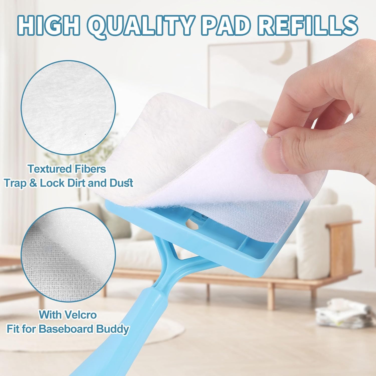 10 Pack Reusable Pad Refills Compatible with Baseboard Cleaner Tool - Microfiber Replacement Pads for Wet & V1258-DP02-E-158