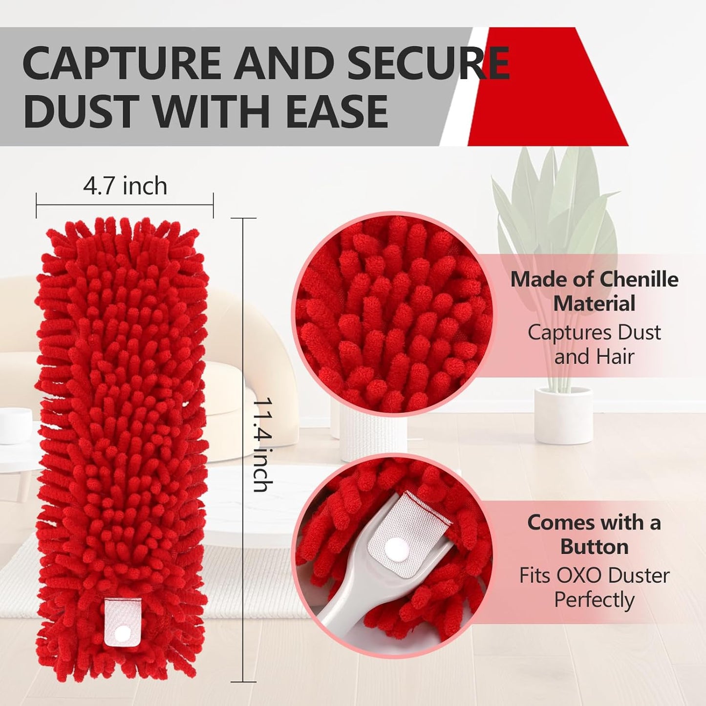 Reusable Microfiber Duster Refills Compatible with OXO & for MR.SIGA Duster - Washable Dusters Refill for OXO V1258-DP02-E-160