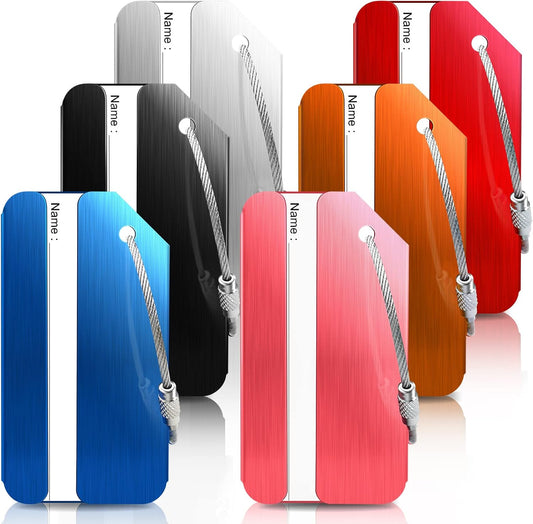 6 Pack Aluminum Luggage Tags for Suitcases with Name ID Card, Durable Luggage Name Tags Identifier, Travel V1258-DP02-E-164