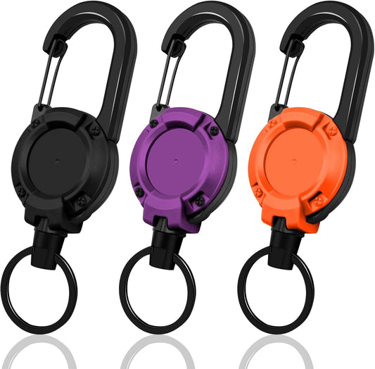 Retractable Keychain 3 Pack, Heavy Duty ID Badge Holder Reel, Multitool Carabine Key Holder for Keychain, V1258-DP02-E-166