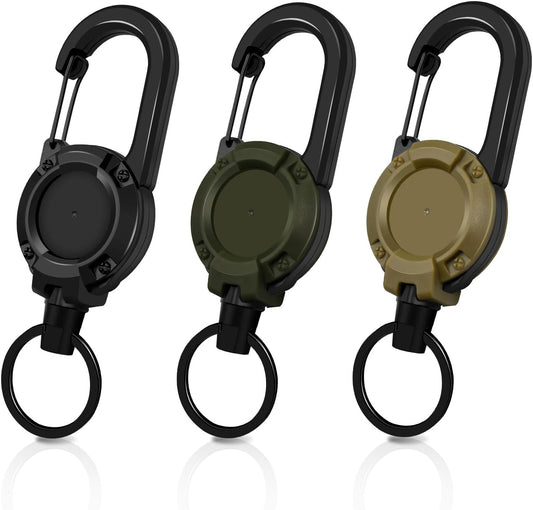 Retractable Keychain 3 Pack, Heavy Duty ID Badge Holder Reel, Multitool Carabine Key Holder for Keychain, V1258-DP02-E-167
