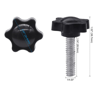 Xadnitu 10 Pieces 1/4''-20-1'' Thread Knob Plastic Star Shaped Nut Clamping Male Handle Tightening Screw V1258-DP02-E-173
