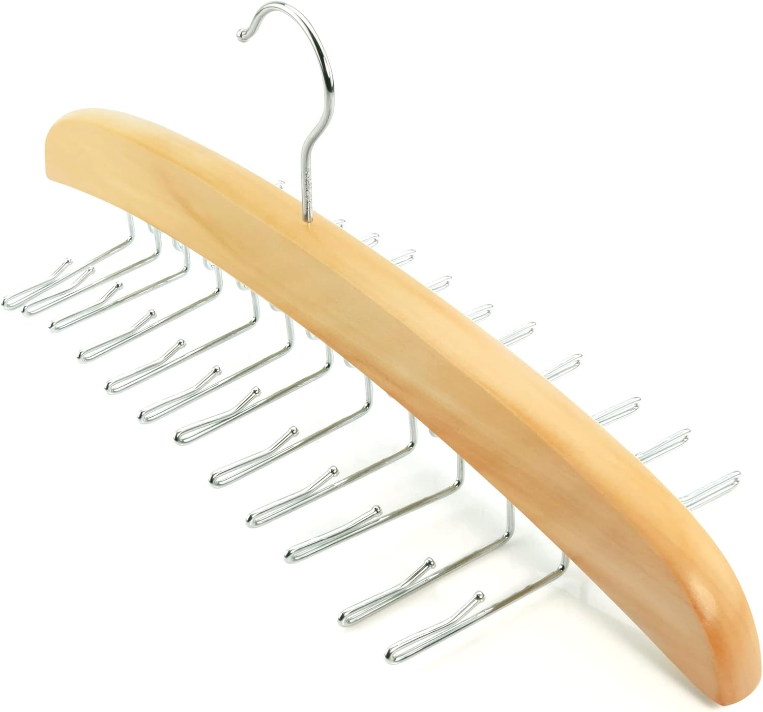 HANGERWORLD Hanging Tie Holder Organizer Rack - Premium Wooden Tie Hanger with 24 Folding Accessory Hooks for V1258-DP02-E-184