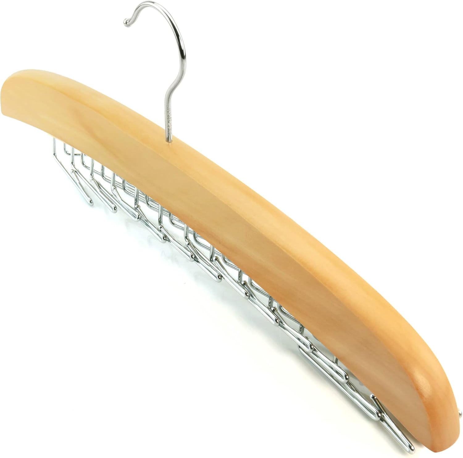 HANGERWORLD Hanging Tie Holder Organizer Rack - Premium Wooden Tie Hanger with 24 Folding Accessory Hooks for V1258-DP02-E-184