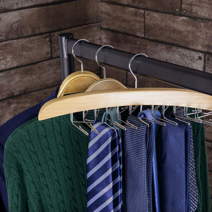 HANGERWORLD Hanging Tie Holder Organizer Rack - Premium Wooden Tie Hanger with 24 Folding Accessory Hooks for V1258-DP02-E-184
