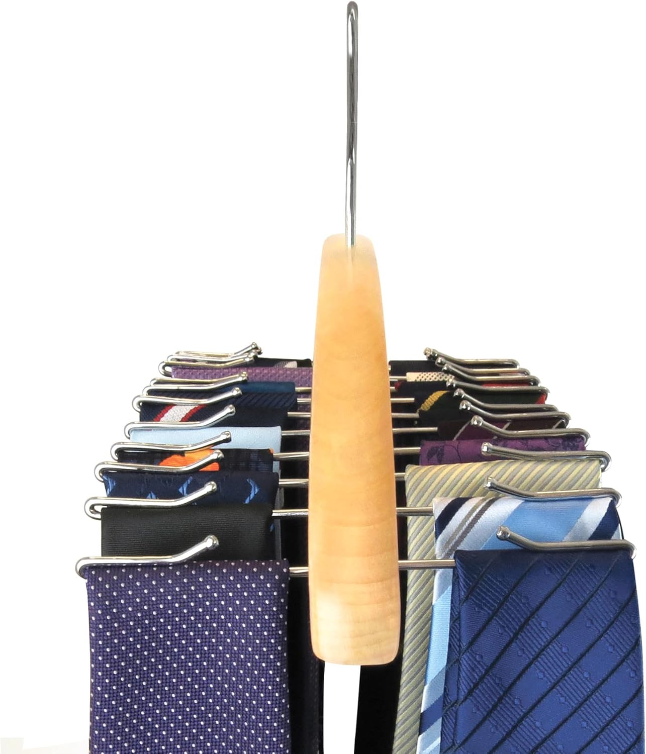 HANGERWORLD Hanging Tie Holder Organizer Rack - Premium Wooden Tie Hanger with 24 Folding Accessory Hooks for V1258-DP02-E-184